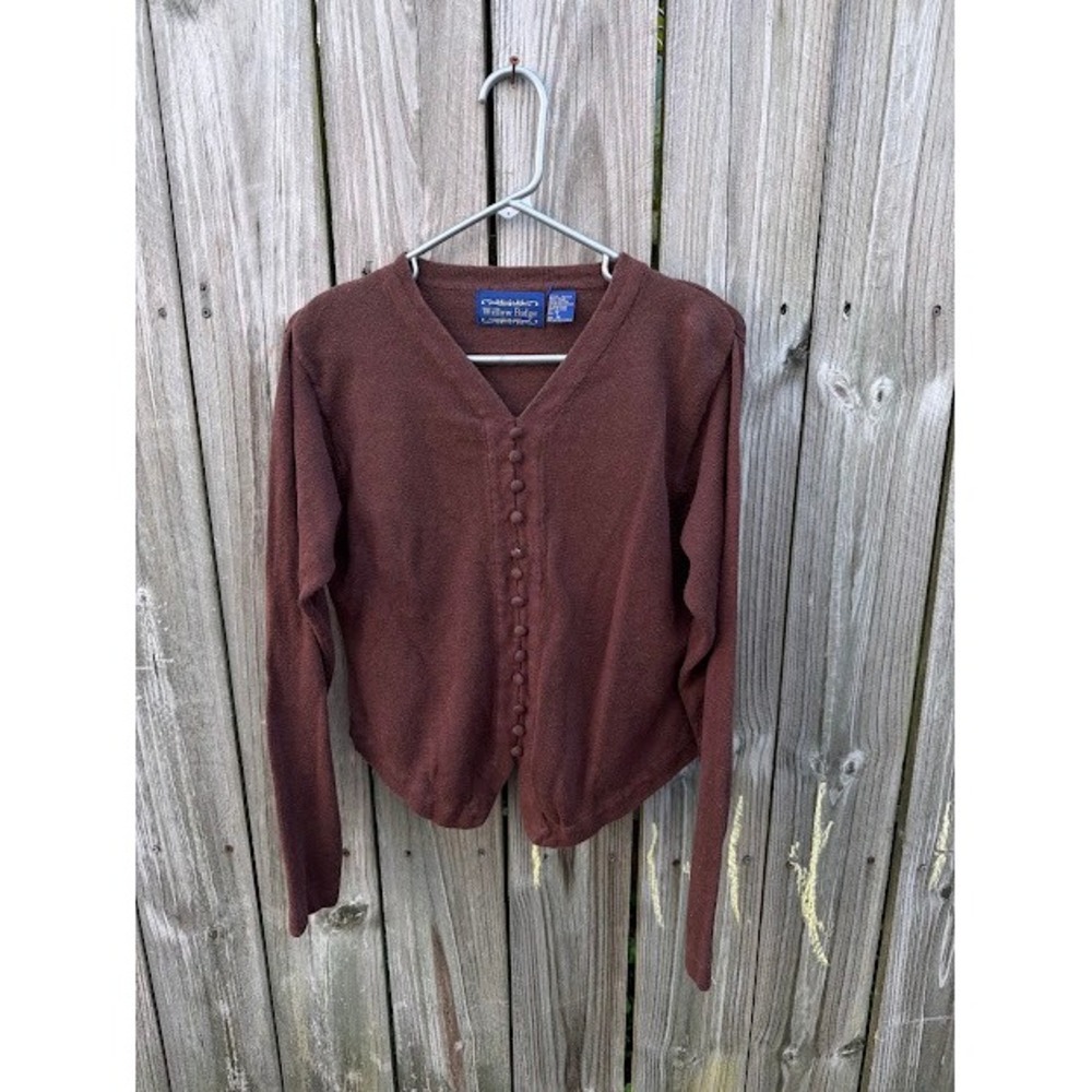 Vintage 90s Dark Academia Willow Ridge Cardigan Sweater M Brown Cropped Ramie